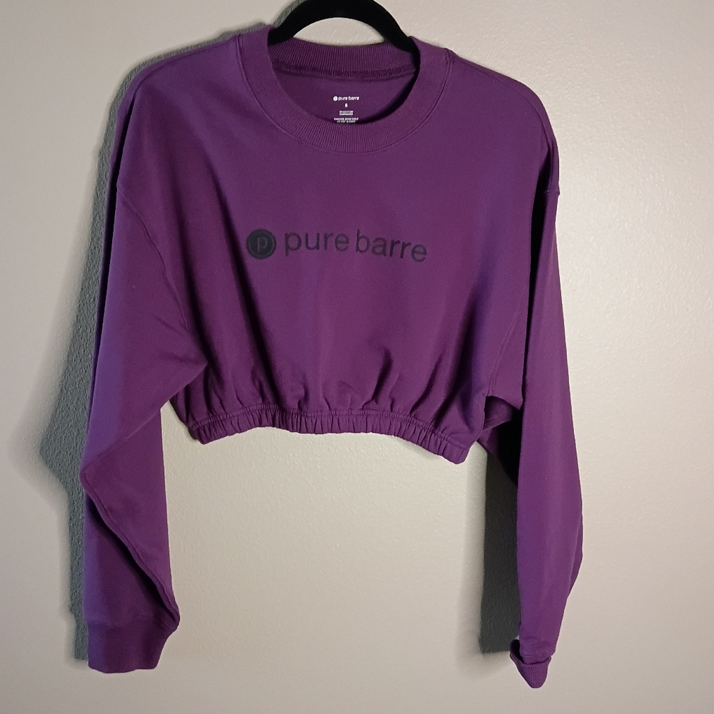Pure Barre Crop Sweatshirt Purple Elastic Hem Long Sleeve Size Small